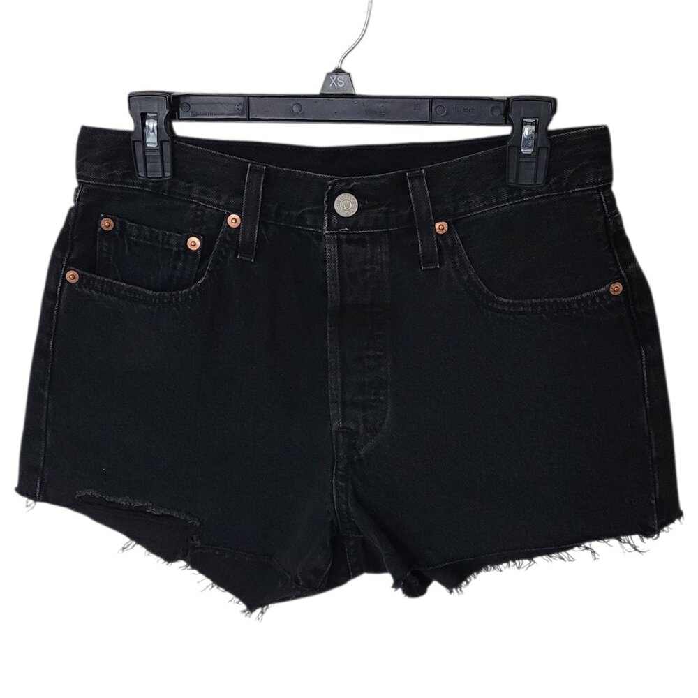 Levis 501 Original Cutoff Shorts Black High Rise Size 28 Button Fly Festival - Picture 3 of 12